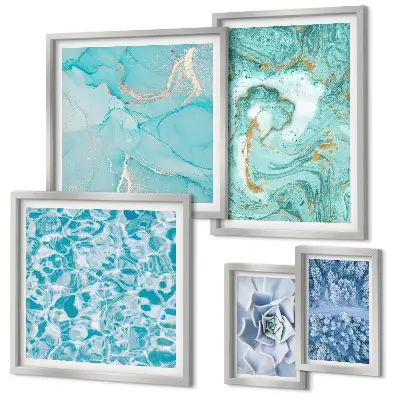Wanddecoratie compositie met stijlvolle turquoiseblauwe accenten