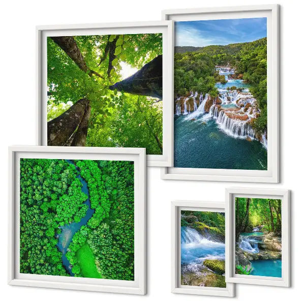 Wanddecoratie compositie met watervallen en groene landschappen