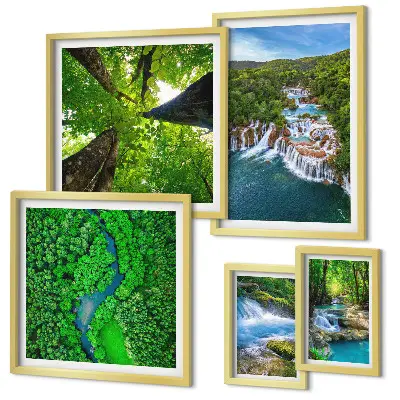 Wanddecoratie compositie met watervallen en groene landschappen