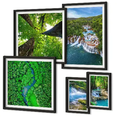 Wanddecoratie compositie met watervallen en groene landschappen
