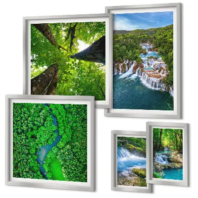 Wanddecoratie compositie met watervallen en groene landschappen