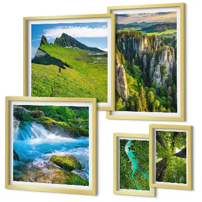 Moderne schilderijenset met landschappen, bergen, rivieren en bossen