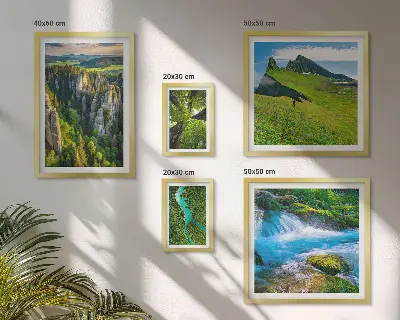 Moderne schilderijenset met landschappen, bergen, rivieren en bossen