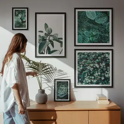 Wanddecoratie compositie met plantenmotieven van groene bladeren