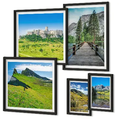 Gallery wall met berglandschappen en watervallen