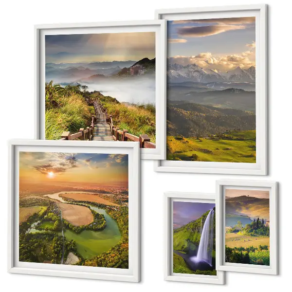 Wanddecoratie compositie met berglandschappen en watervallen