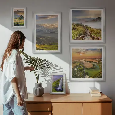 Wanddecoratie compositie met berglandschappen en watervallen