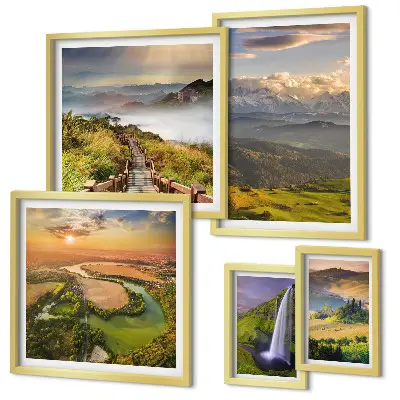 Wanddecoratie compositie met berglandschappen en watervallen