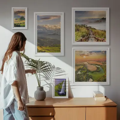 Wanddecoratie compositie met berglandschappen en watervallen