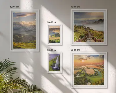 Wanddecoratie compositie met berglandschappen en watervallen