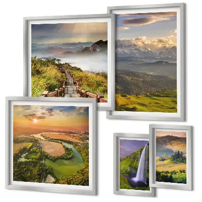 Wanddecoratie compositie met berglandschappen en watervallen