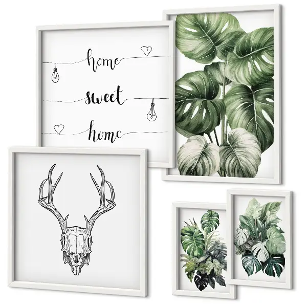 Set van moderne schilderijen met plantmotieven voor een natuurlijke uitstraling in huis