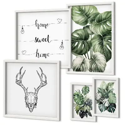Set van moderne schilderijen met plantmotieven voor een natuurlijke uitstraling in huis