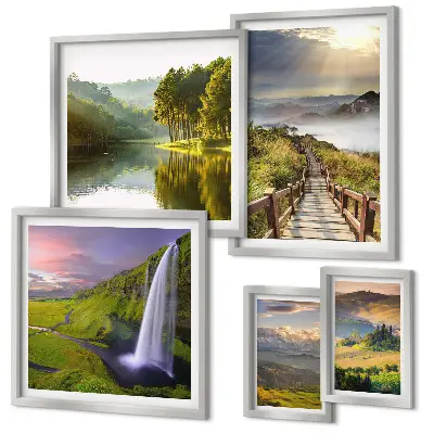 Gallery wall met landschappen, watervallen en bergen