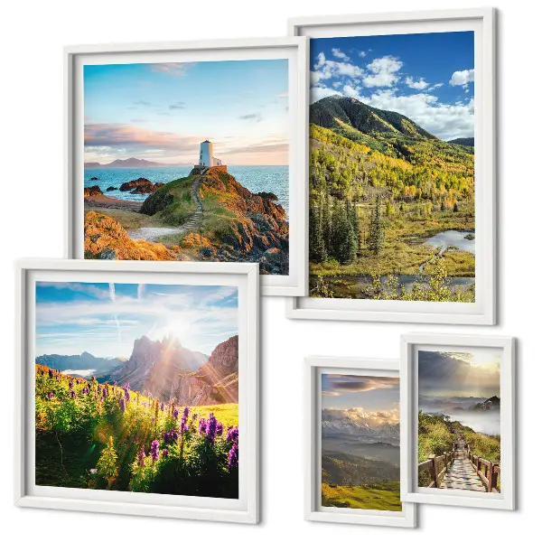 Wanddecoratie compositie met berglandschappen in de natuur