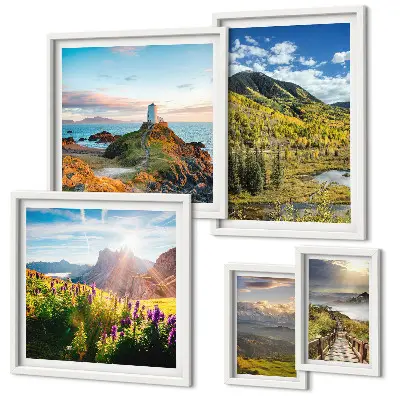 Wanddecoratie compositie met berglandschappen in de natuur