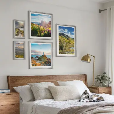 Wanddecoratie compositie met berglandschappen in de natuur