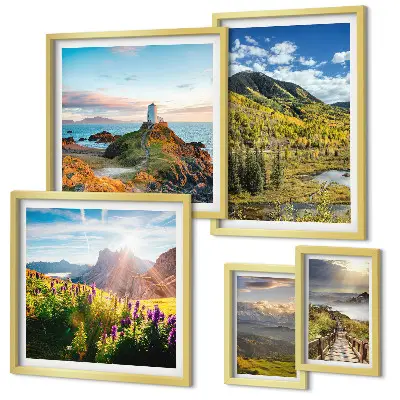 Wanddecoratie compositie met berglandschappen in de natuur