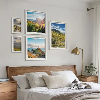 Wanddecoratie compositie met berglandschappen in de natuur