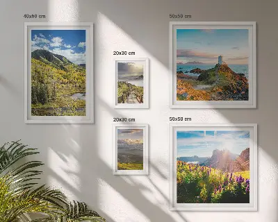 Wanddecoratie compositie met berglandschappen in de natuur