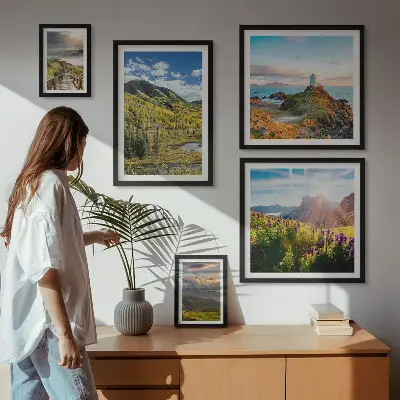 Wanddecoratie compositie met berglandschappen in de natuur