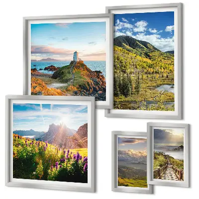 Wanddecoratie compositie met berglandschappen in de natuur