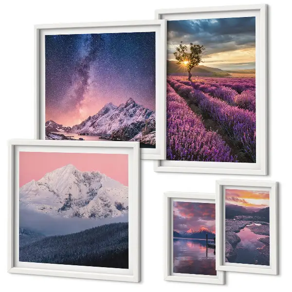 Gallery wall met natuurlandschappen en lavendelbergen