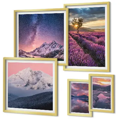 Gallery wall met natuurlandschappen en lavendelbergen