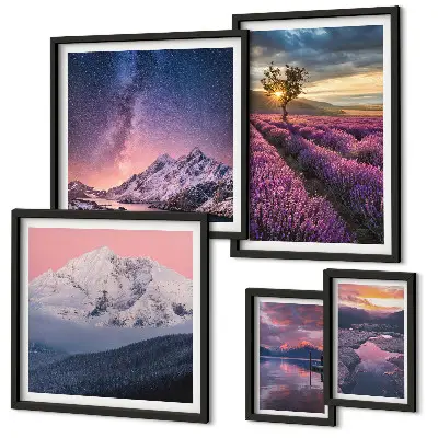 Gallery wall met natuurlandschappen en lavendelbergen
