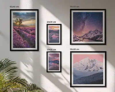 Gallery wall met natuurlandschappen en lavendelbergen