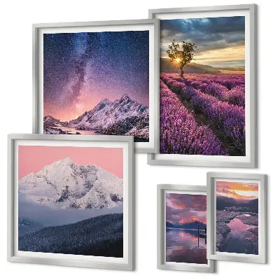 Gallery wall met natuurlandschappen en lavendelbergen