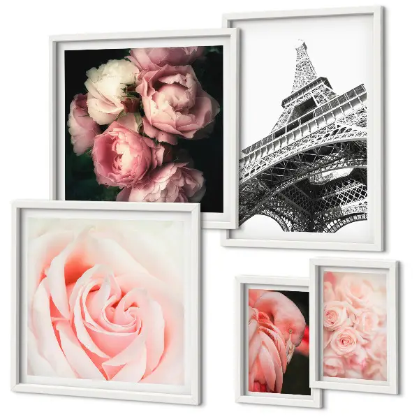 Wanddecoratie compositie met rozen en Eiffeltoren in romantische stijl