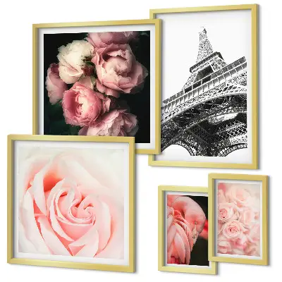 Wanddecoratie compositie met rozen en Eiffeltoren in romantische stijl