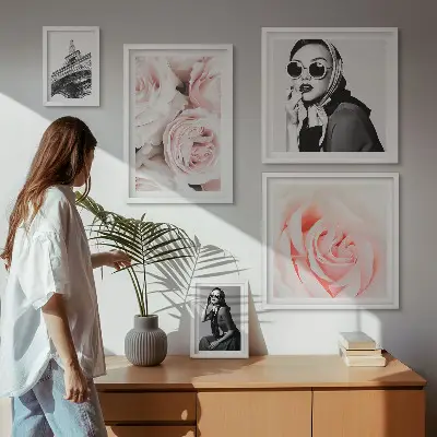 Wanddecoratie met rozen stijlvolle compositie van portretten