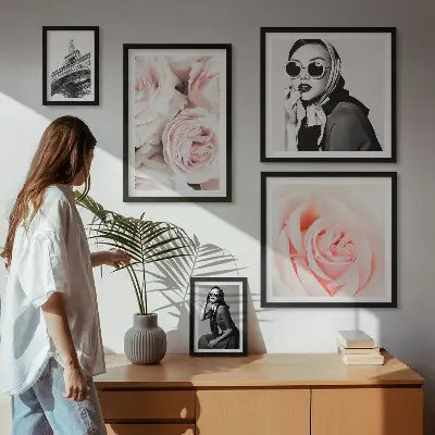 Wanddecoratie met rozen stijlvolle compositie van portretten