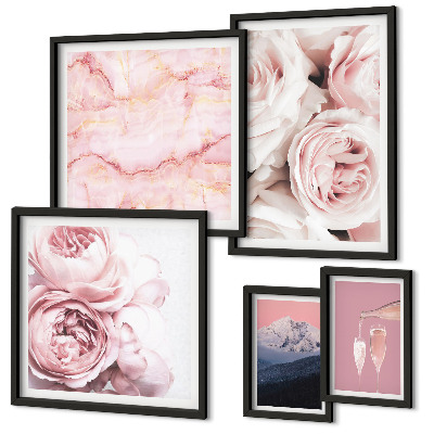 Moderne schilderijen set Roze bloemen als elegant accent