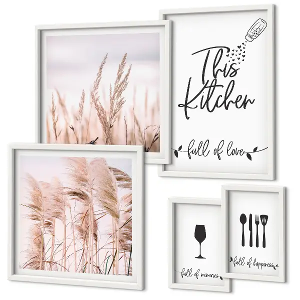Moderne schilderijen set met thema voor in de boho keuken over liefde voor koken
