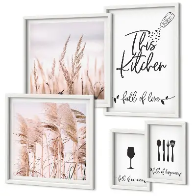 Moderne schilderijen set met thema voor in de boho keuken over liefde voor koken