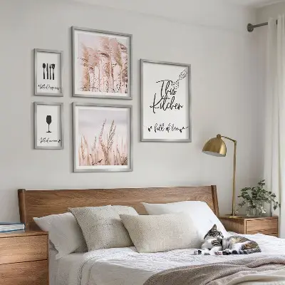 Moderne schilderijen set met thema voor in de boho keuken over liefde voor koken