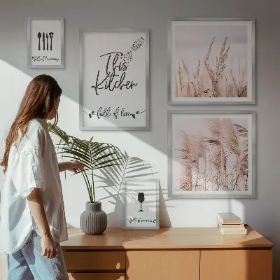 Moderne schilderijen set met thema voor in de boho keuken over liefde voor koken