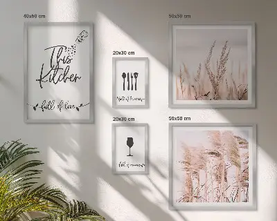 Moderne schilderijen set met thema voor in de boho keuken over liefde voor koken