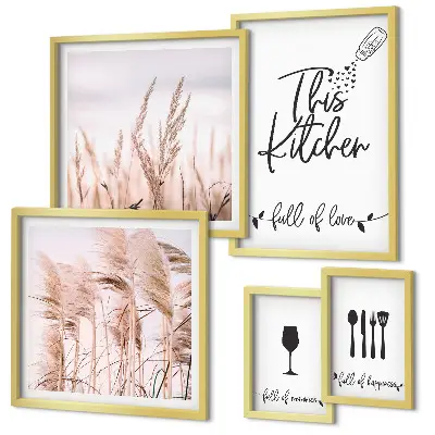 Moderne schilderijen set met thema voor in de boho keuken over liefde voor koken