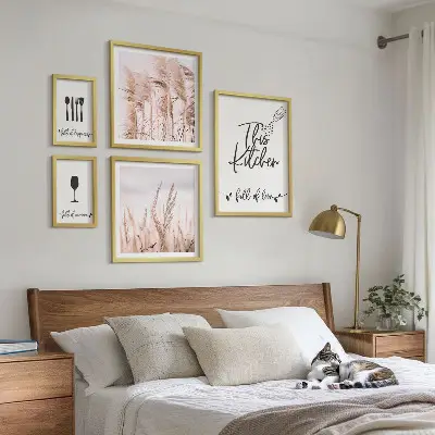 Moderne schilderijen set met thema voor in de boho keuken over liefde voor koken