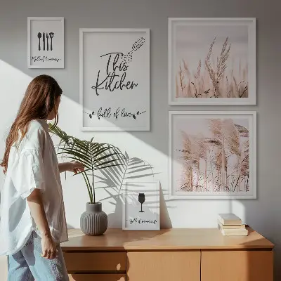 Moderne schilderijen set met thema voor in de boho keuken over liefde voor koken