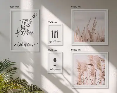 Moderne schilderijen set met thema voor in de boho keuken over liefde voor koken