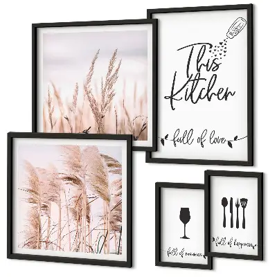 Moderne schilderijen set met thema voor in de boho keuken over liefde voor koken
