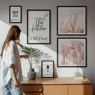 Moderne schilderijen set met thema voor in de boho keuken over liefde voor koken