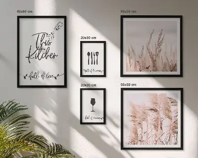 Moderne schilderijen set met thema voor in de boho keuken over liefde voor koken