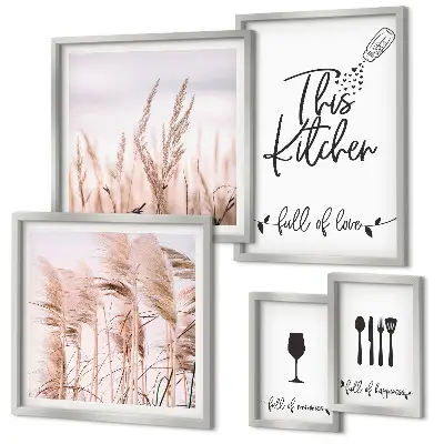 Moderne schilderijen set met thema voor in de boho keuken over liefde voor koken