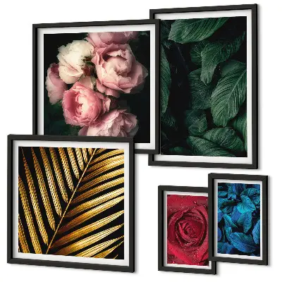 Set van moderne schilderijen met plantaardige bloemmotieven